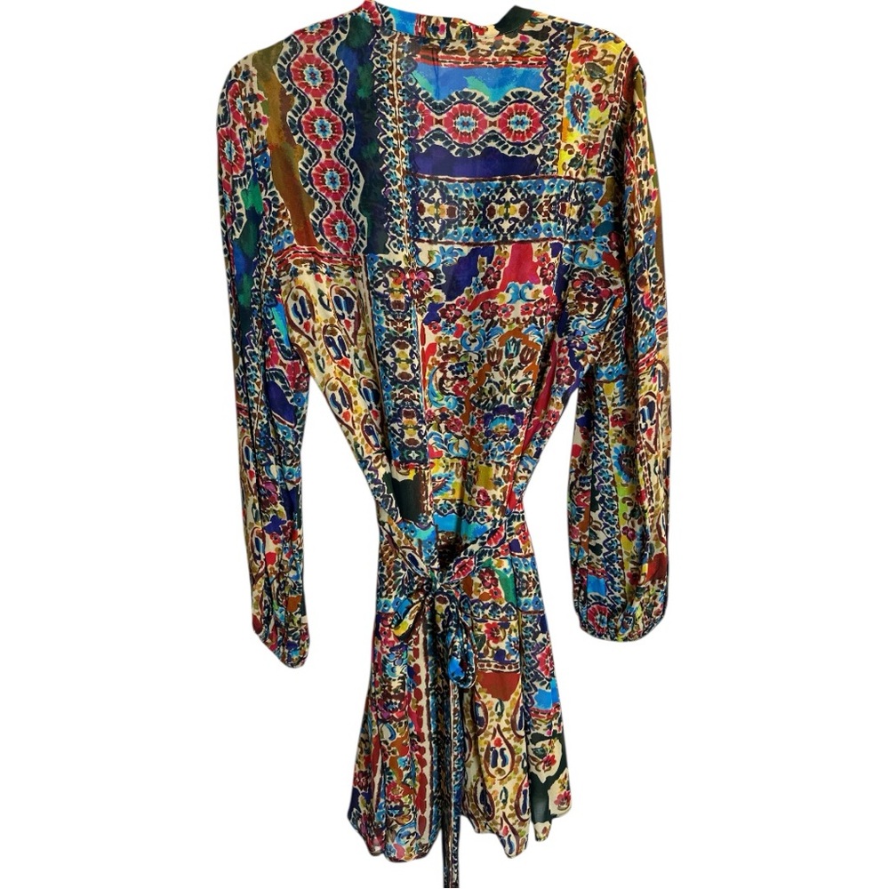Zara Blue and Orange Wrap Sundress with Bishop Sleeves NWOT - Picture 7 of 10